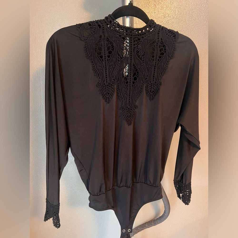 EXPRESS lace high neck dressy bodysuit - Picture 2 of 7